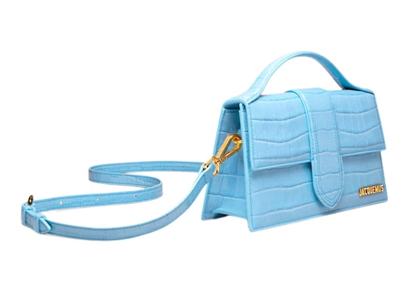 Jacquemus Le Grand Bambino Crossbody Flap Bag Croco Embossed Gradient Blue