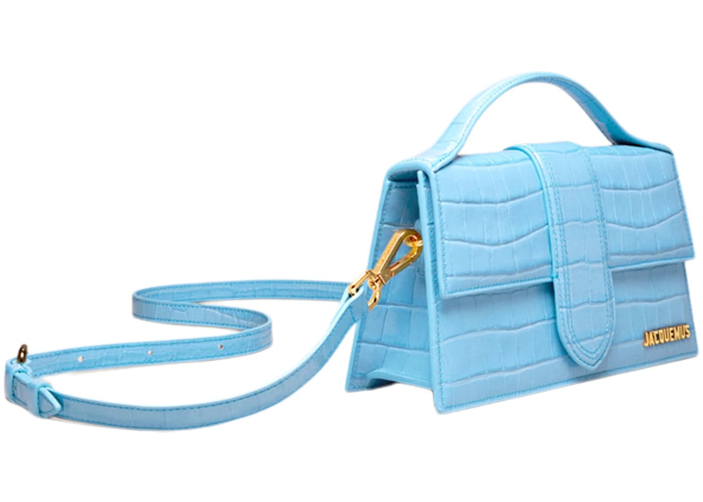 Jacquemus Le Grand Bambino Crossbody Flap Bag Croco Embossed Gradient Blue