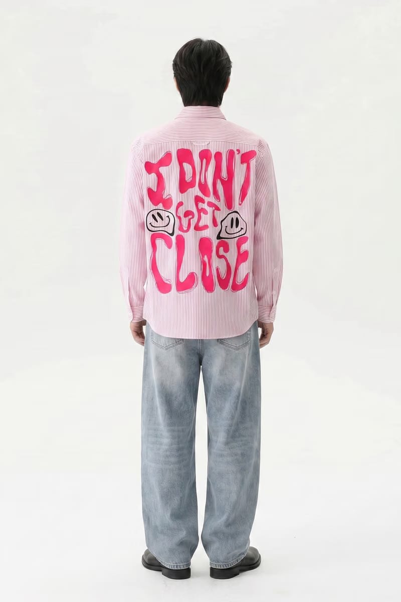 Voyd I don't get close Pink Stripe Shirt