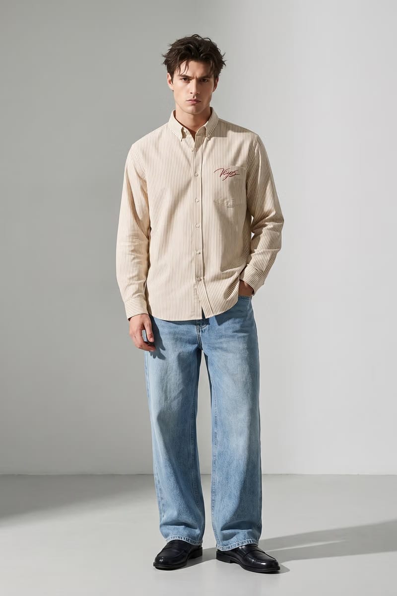 Voyd it's a Beautiful Day Beige Stripe Shirt
