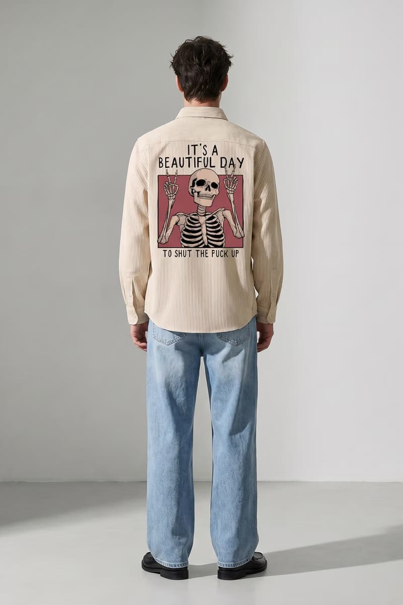 Voyd it's a Beautiful Day Beige Stripe Shirt