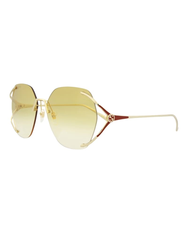 Gucci Square-Frame Metal Sunglasses Gold/Gold/Yellow (GG0651S-30008606-005)