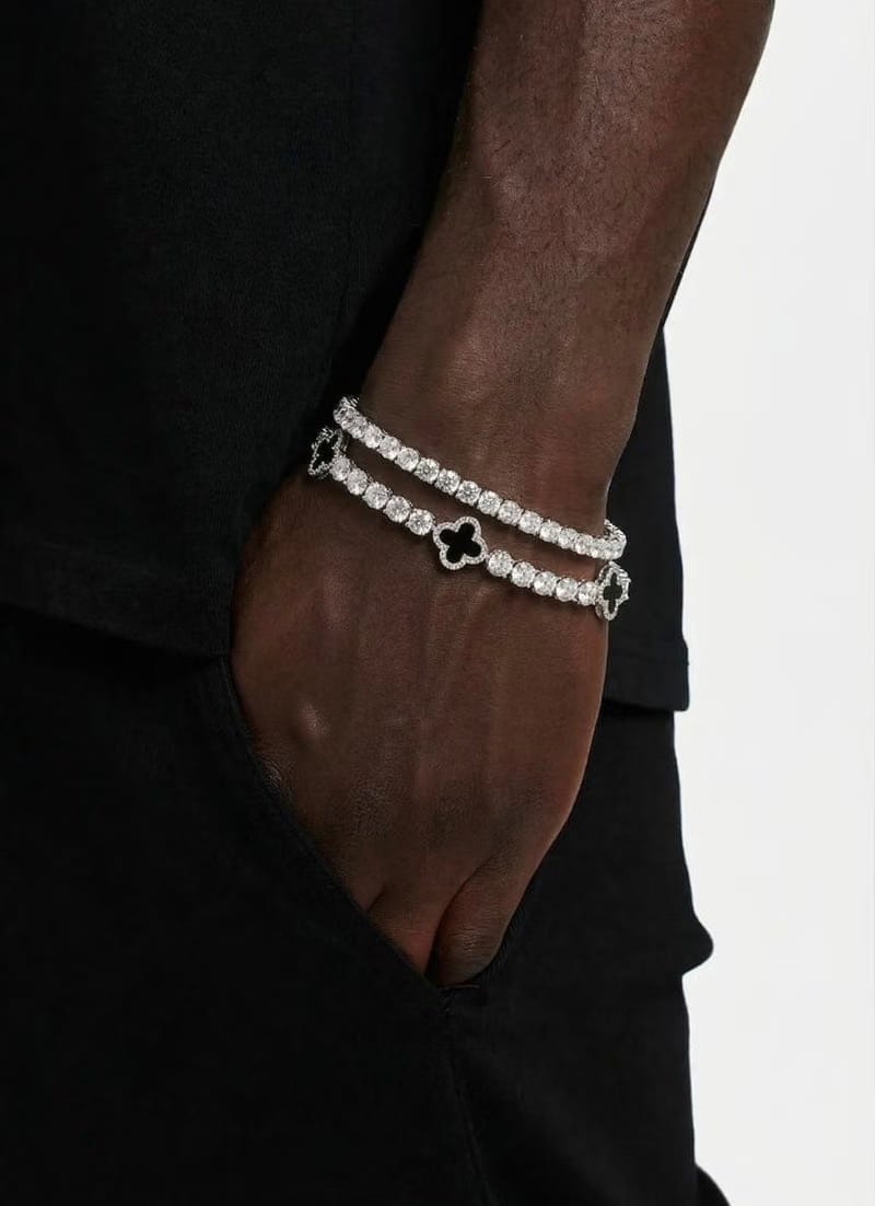 Black Motif Tennis Bracelet + Round Cut Tennis Bracelet - 5mm