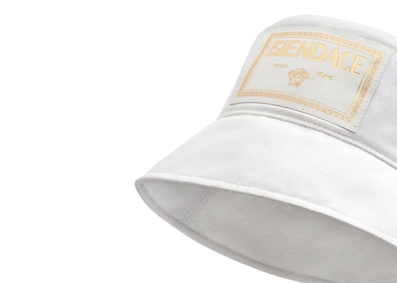 Fendi Fendace Canvas Logo Bucket Hat White