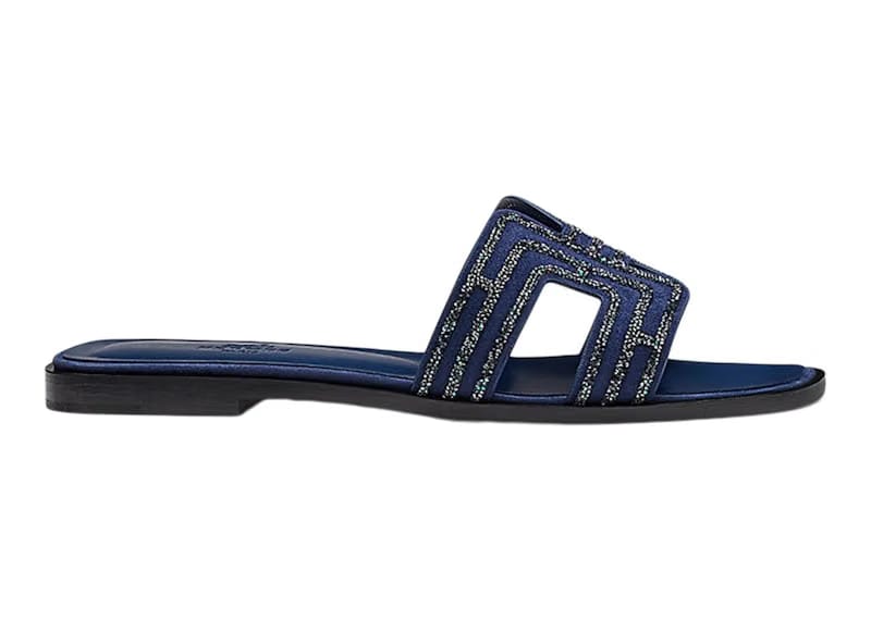 Hermes Oran Sandal Prussian Blue Suede Goatskin