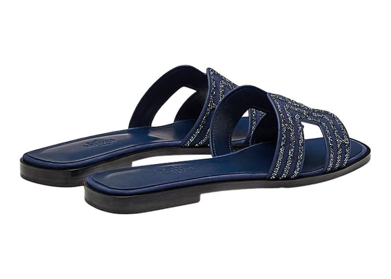 Hermes Oran Sandal Prussian Blue Suede Goatskin