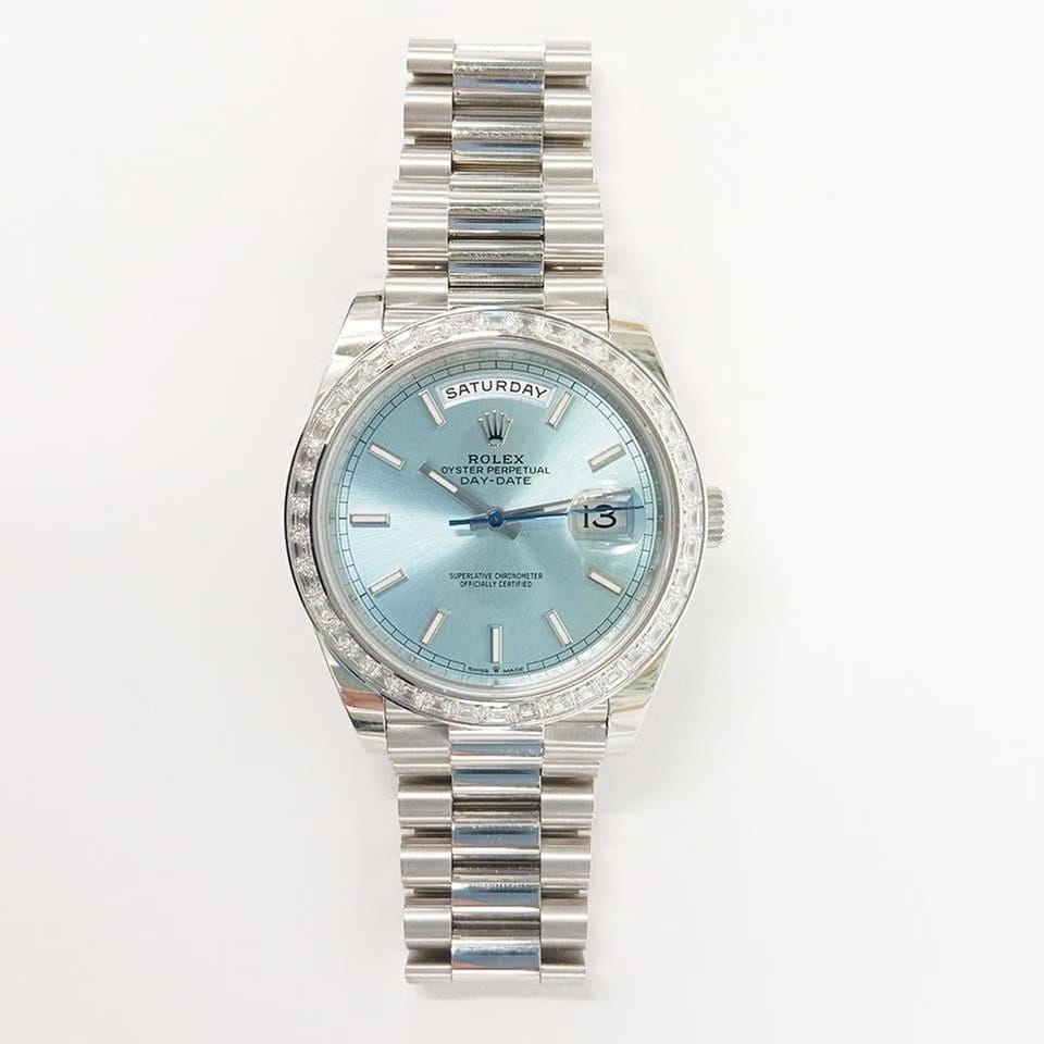 Rolex Day-Date 40President 40 Platinum Baguette Diamond Ice Blue Dial 228396TBR