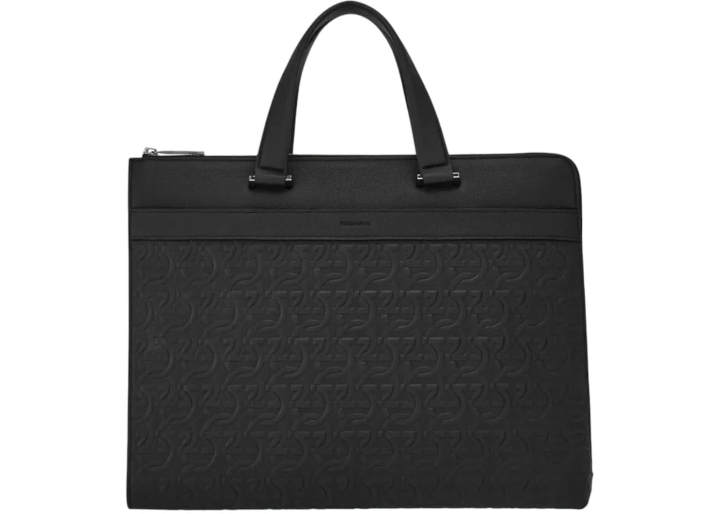 Ferragamo Gancini Embossed-Leather Briefcase Black