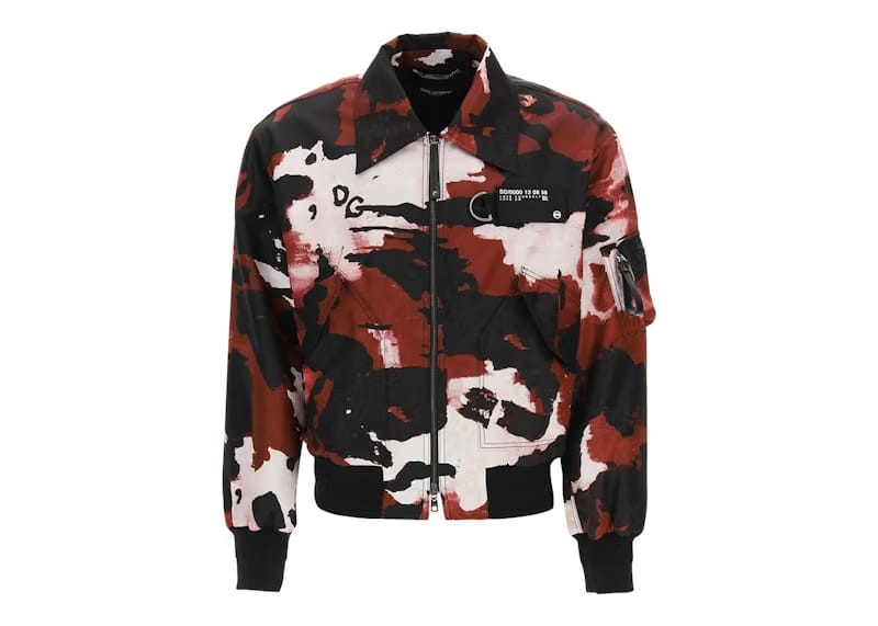 Dolce & Gabbana Camo Bomber Jacket Burgundy/Black/White