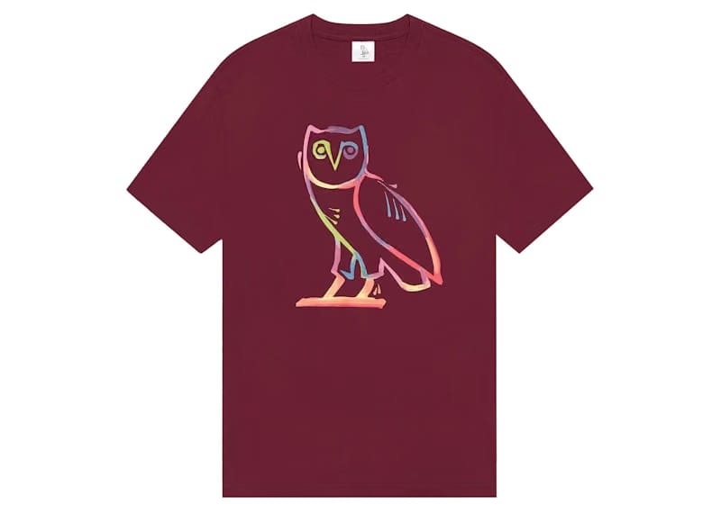 OVO Watercolour Owl T-Shirt Maroon
