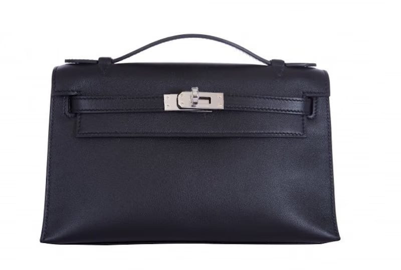 Hermes Kelly Pochette Swift Silver-tone Noir