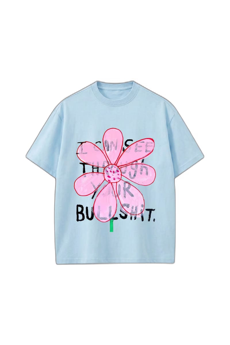 Smiling Cat- I Can See Through Your Bullshit Tshirt(Light Blue)