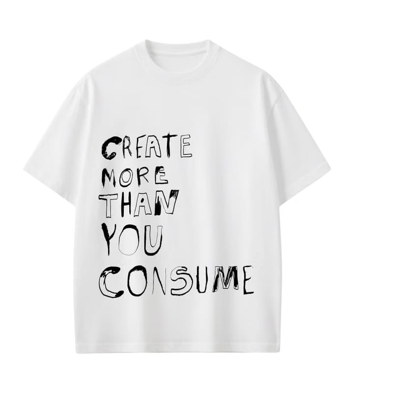 Smiling Cat-Create More Than U Consume T-Shirt(White)