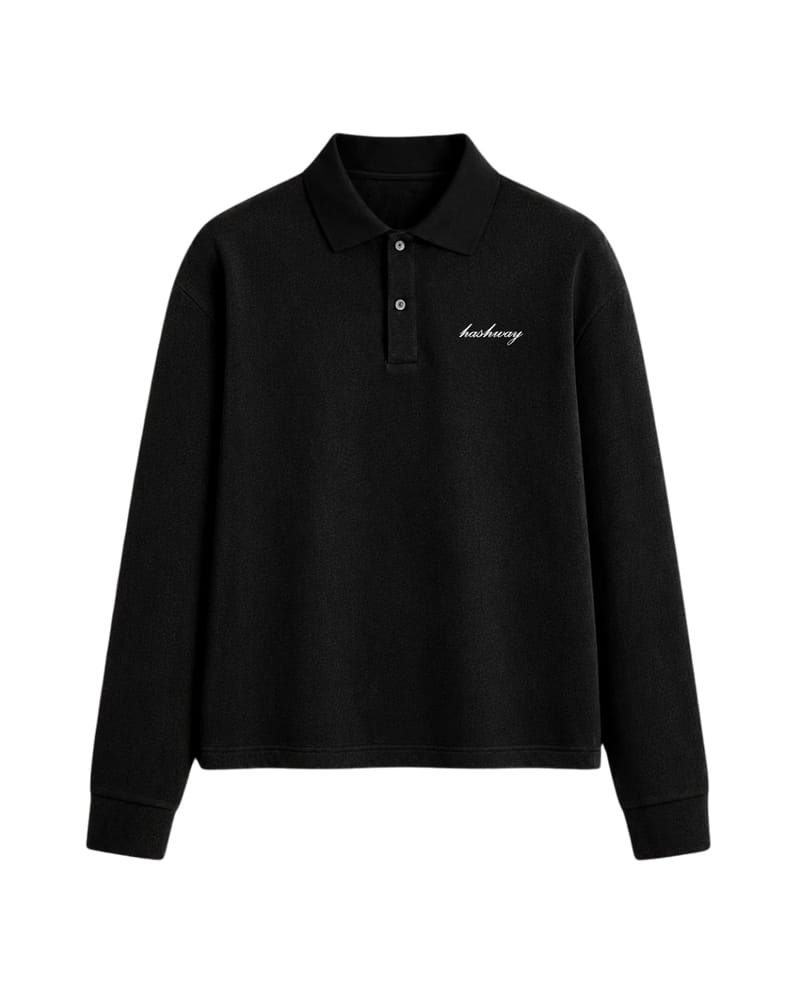 HASHWAY LONG SLEEVE POLO TEE - ALL BLACK
