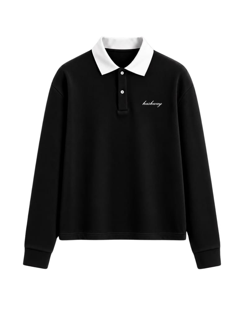 HASHWAY LONG SLEEVE POLO TEE - BLACK