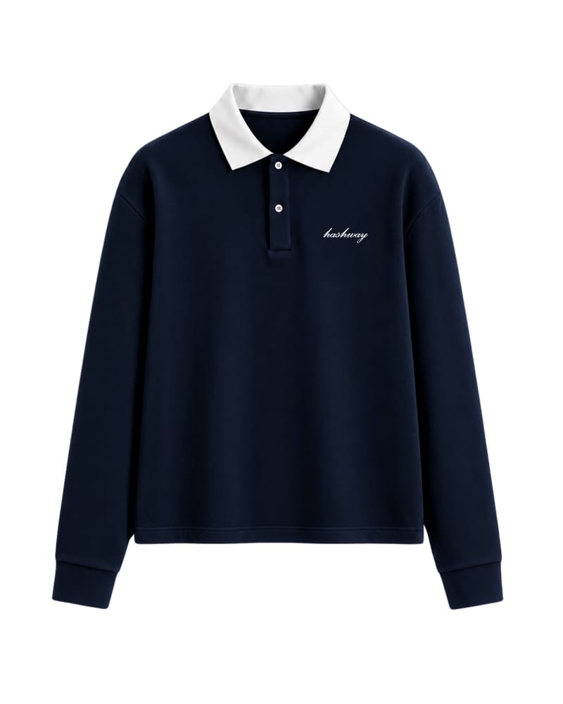 HASHWAY LONG SLEEVE POLO TEE - NAVY