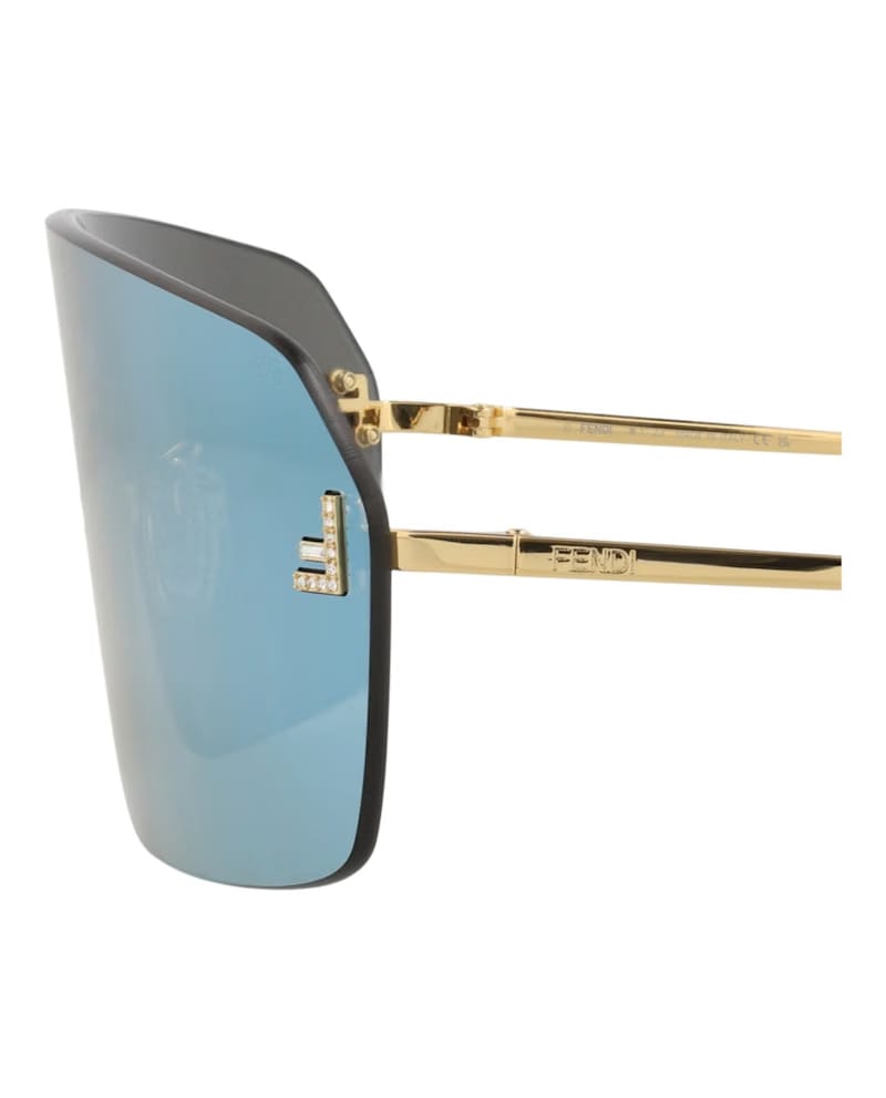 Fendi Shield-Frame Metal Sunglasses Gold Gold Blue (FE4121US-00-30X)
