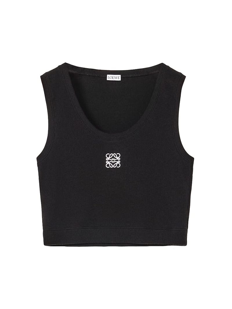LOEWE Cropped Cotton Anagram Tank Top Black/White