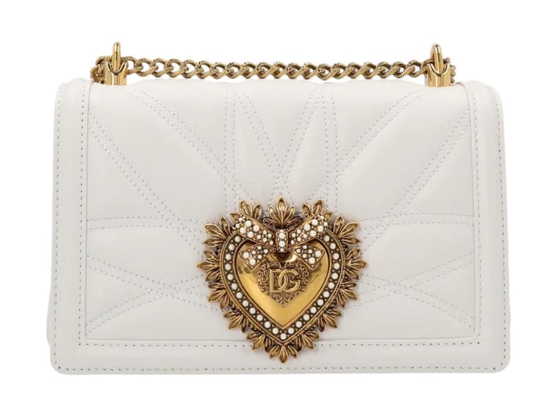 Dolce & Gabbana Devotion Logo Plaque Shoulder Bag White/Gold