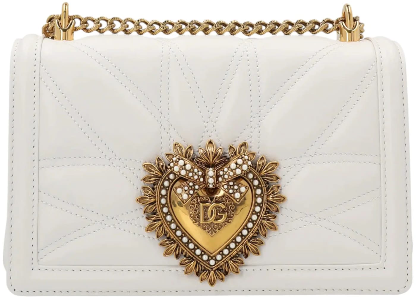 Dolce & Gabbana Devotion Logo Plaque Shoulder Bag White/Gold