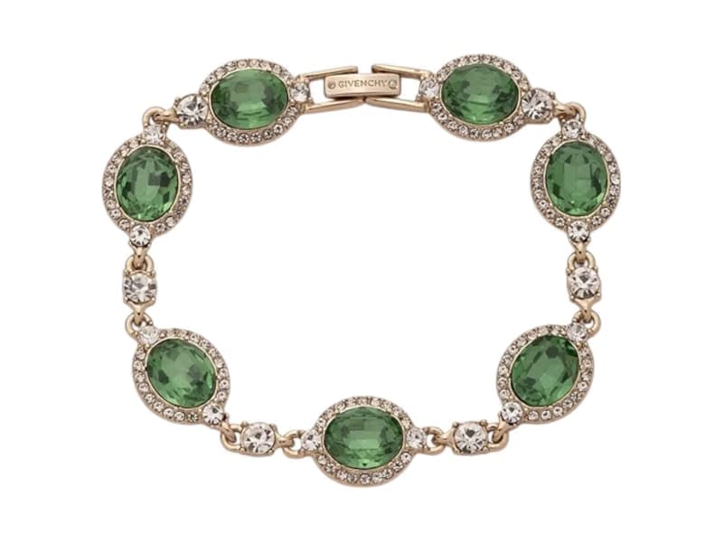 Givenchy Gold Tone Crystal Tennis Flex Line Bracelet Light Green