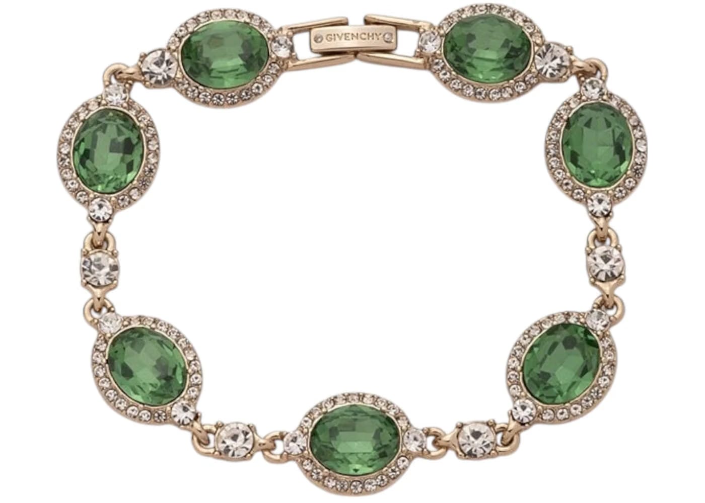 Givenchy Gold Tone Crystal Tennis Flex Line Bracelet Light Green