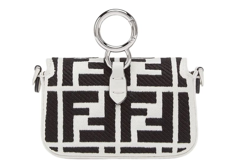 Fendi by Marc Jacobs Nano Baguette Charm Embroidered White Canvas Fendi Charm