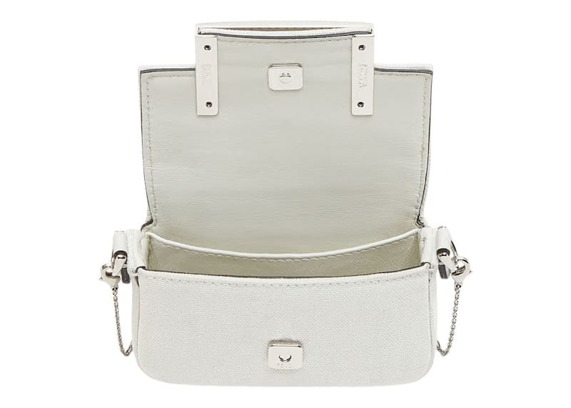 Fendi by Marc Jacobs Nano Baguette Charm Embroidered White Canvas Fendi Charm
