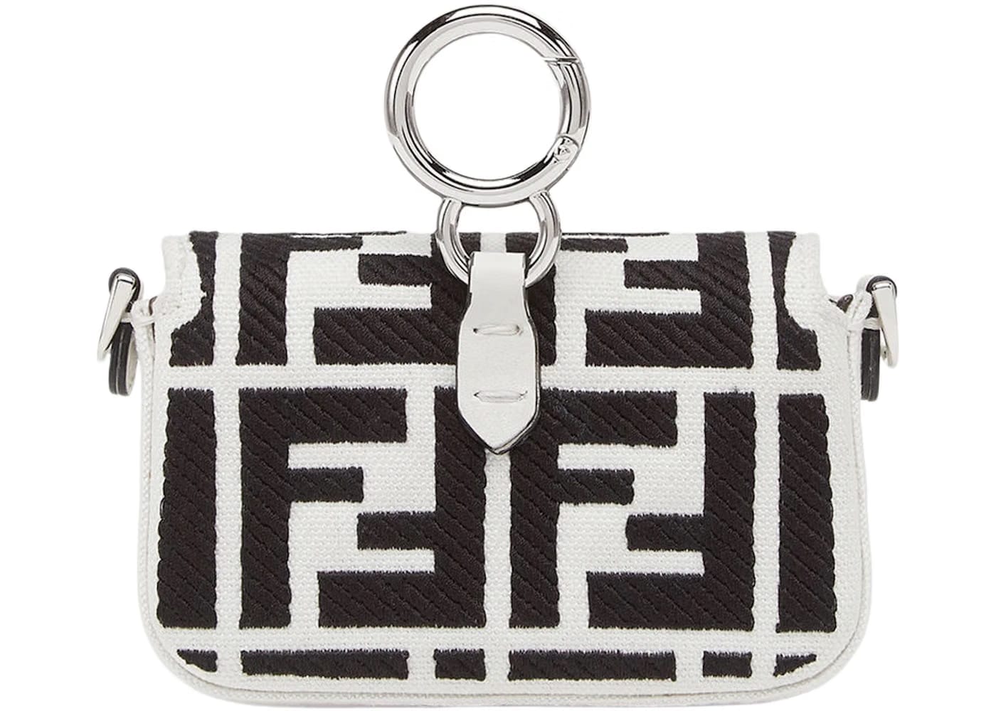 Fendi by Marc Jacobs Nano Baguette Charm Embroidered White Canvas Fendi Charm