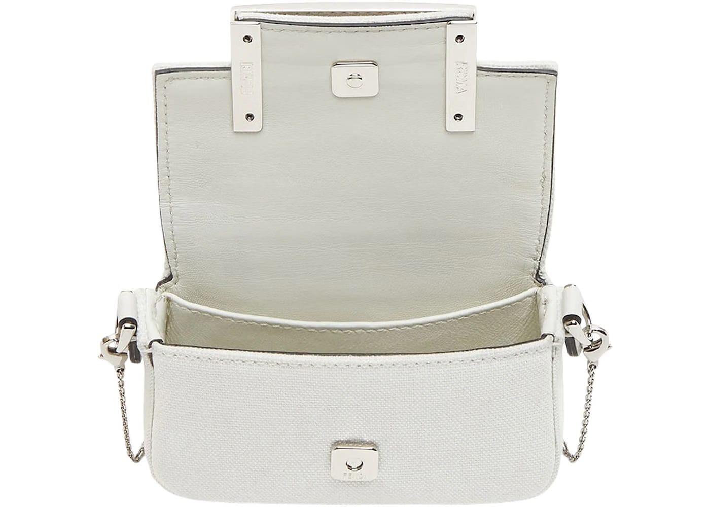 Fendi by Marc Jacobs Nano Baguette Charm Embroidered White Canvas Fendi Charm