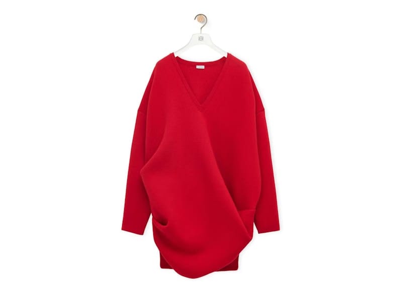 LOEWE Draped Dress in Wool Blend Red