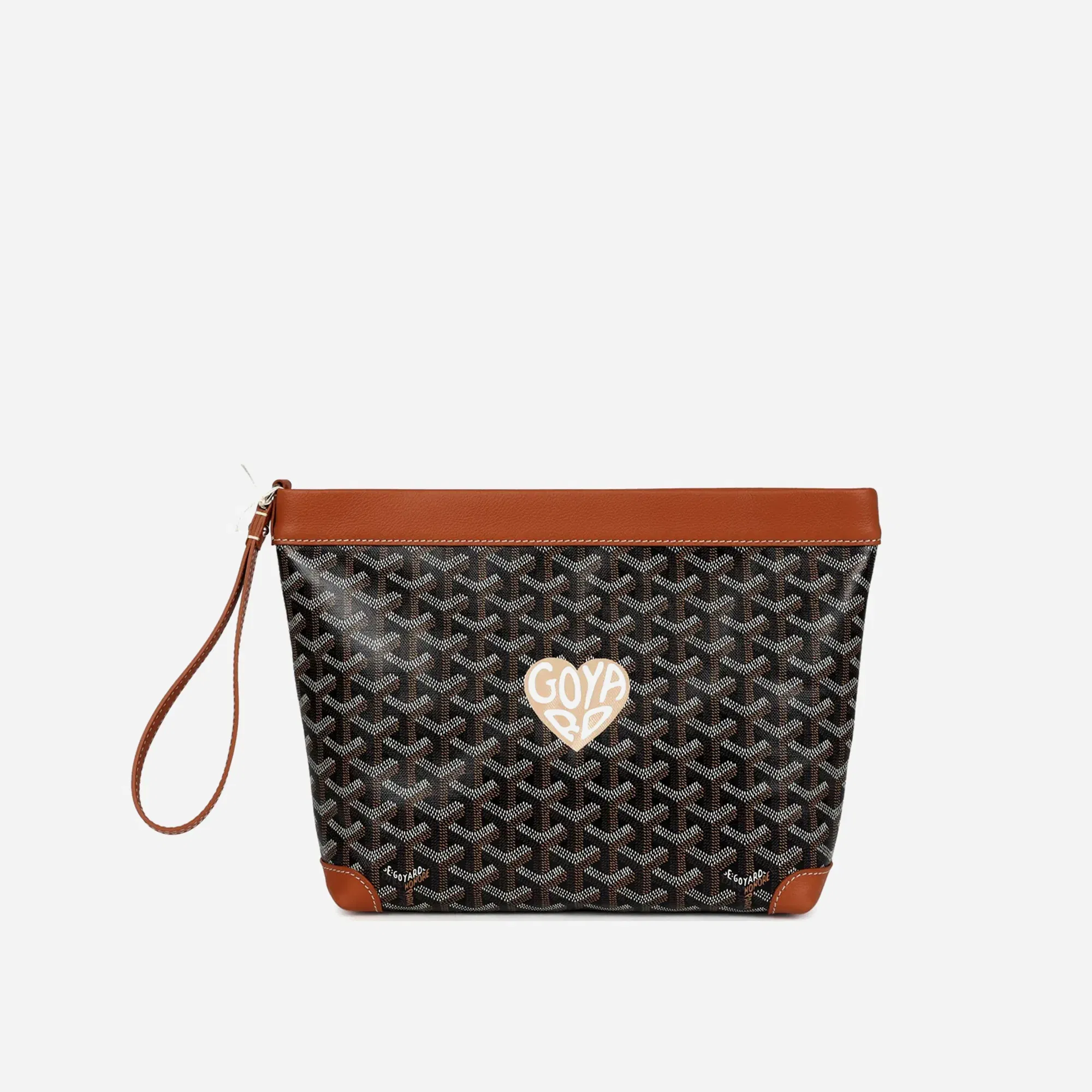 Goyard Cuir Goyardine Canvas Black and Brown Conti Pouch Palladium Hardware