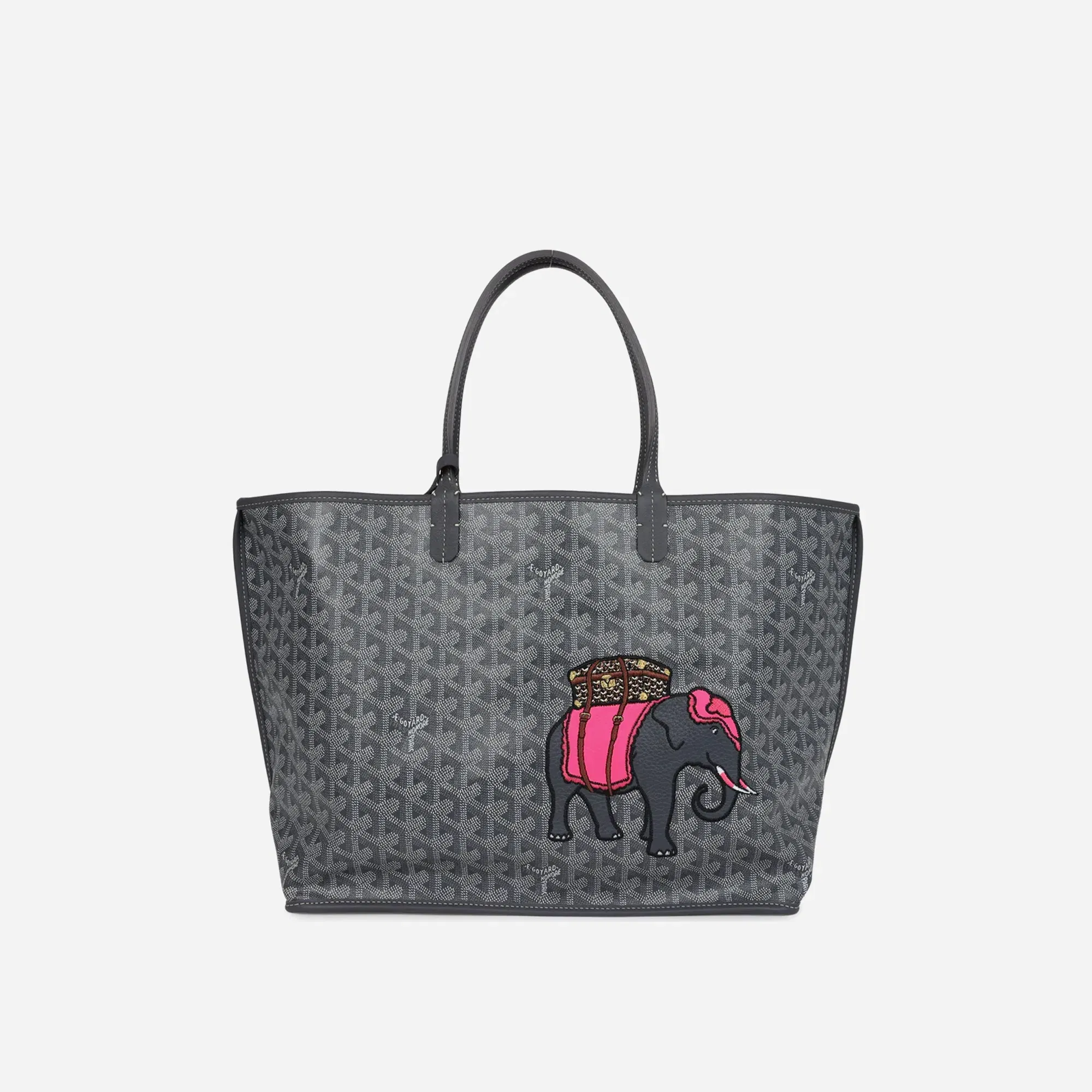 Goyard Goyardine Grey Anjou PM Embroidered Elephant Tote Palladium Hardware