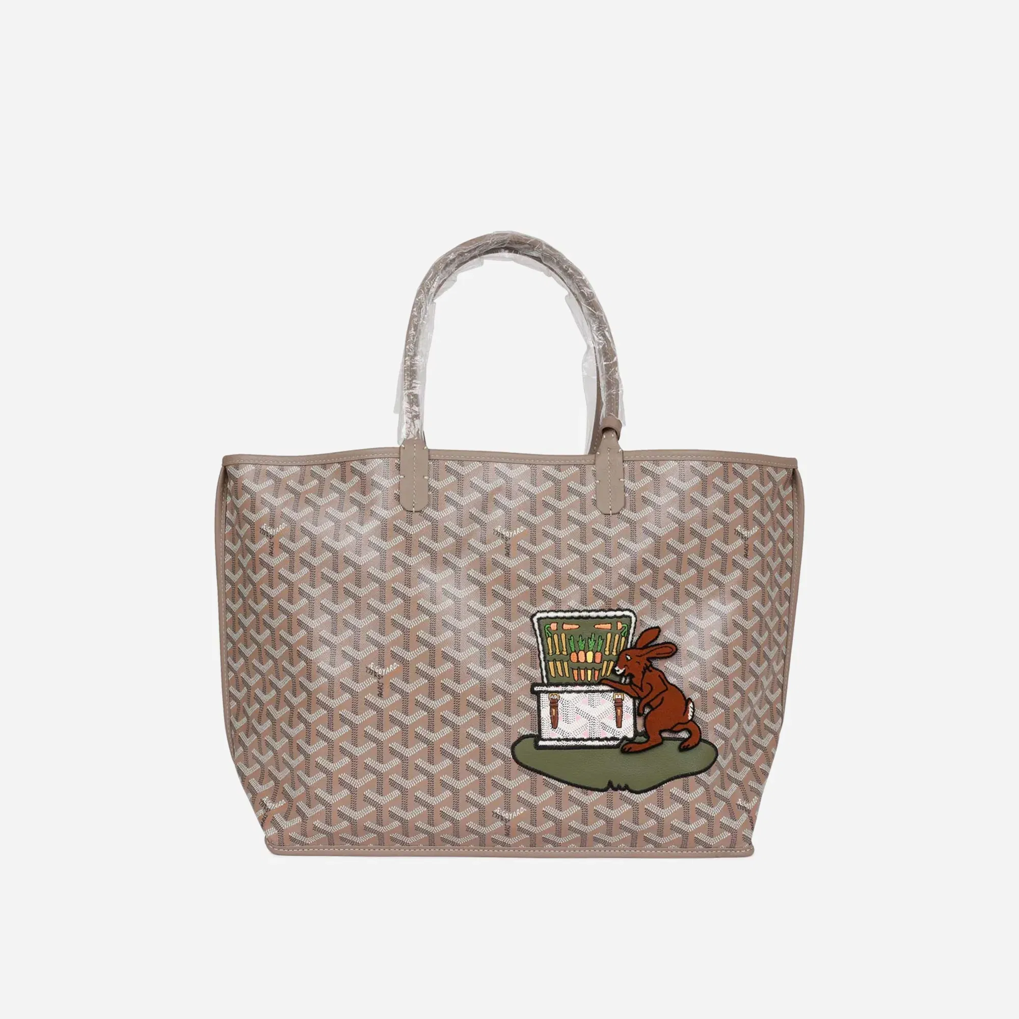 Goyard Goyardine Greige Anjou PM Embroidered Bunny Khaki Bag Palladium Hardware
