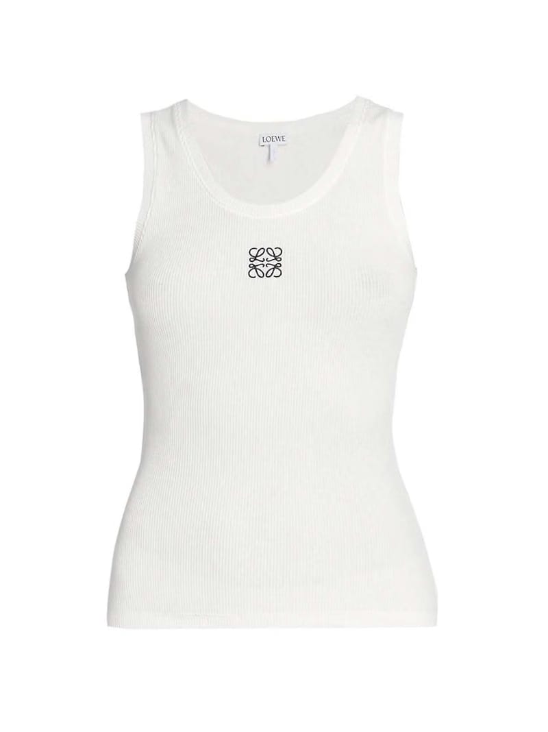 LOEWE Women's Anagram Cotton Tank Top White/Black