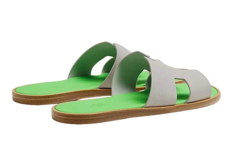 Hermes Izmir Sandal Gris Quartz Vert Fluo Epsom Calfskin Leather