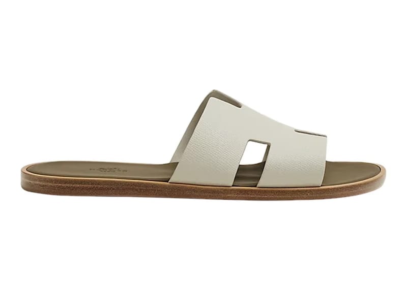 Hermes Izmir Sandal Gris Quartz Vert Fluo Epsom Calfskin Leather