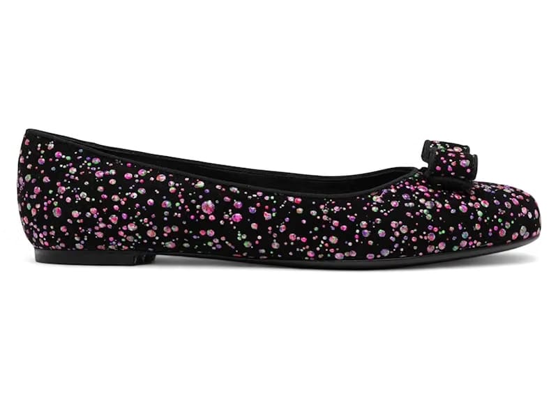 Ferragamo Varina Leather Ballerina Shoes Black Multi (Women's)