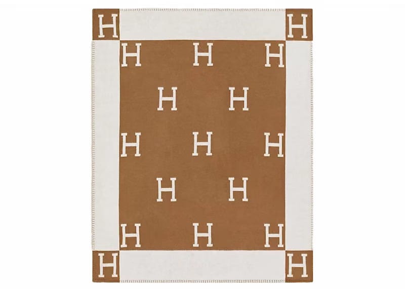 Hermes Avalon Throw Blanket Ecru/Camel