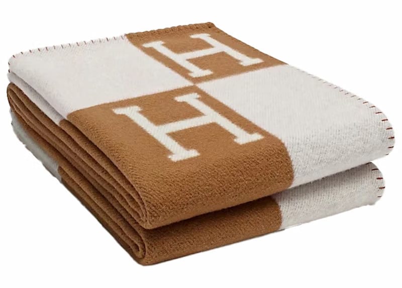 Hermes Avalon Throw Blanket Ecru/Camel