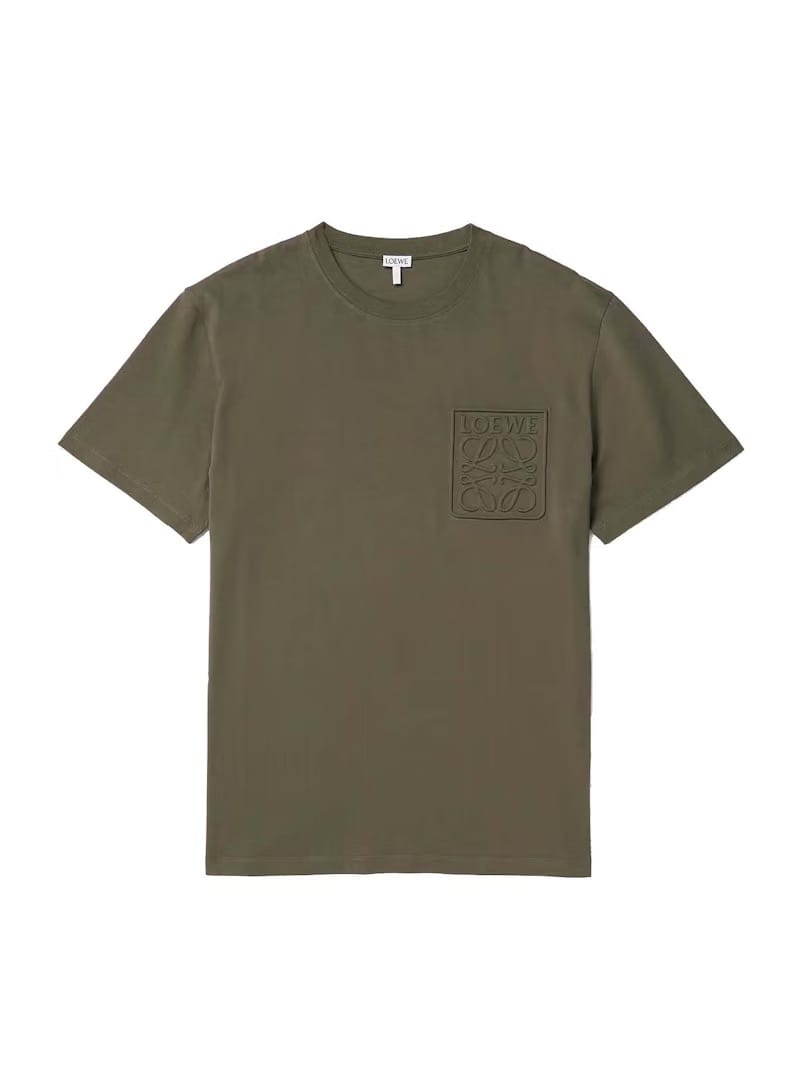 LOEWE Debossed Anagram Cotton T-Shirt Dark Khaki Green