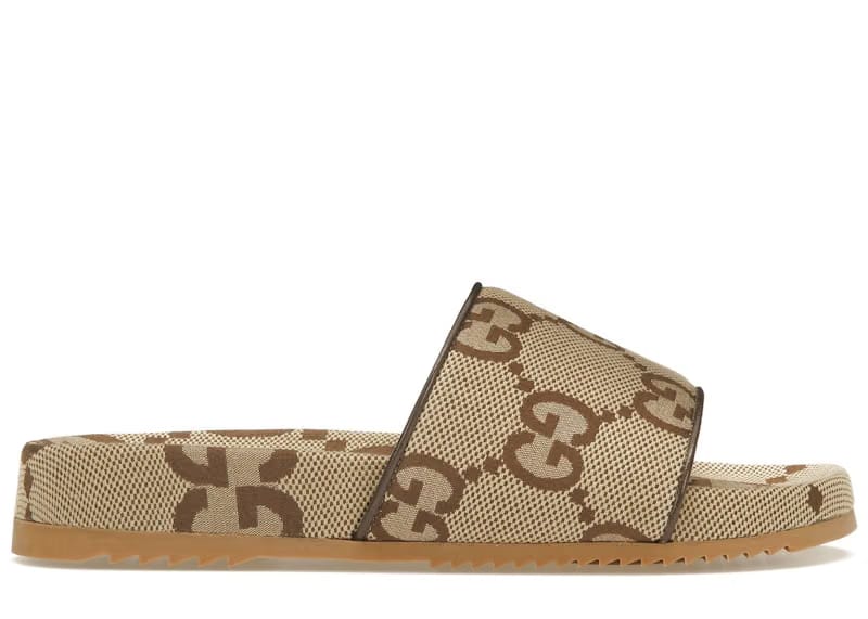 Gucci maxi GG Canvas Slides Camel Ebony