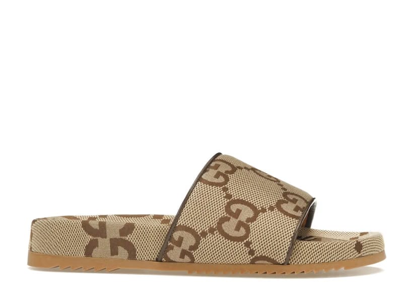 Gucci maxi GG Canvas Slides Camel Ebony