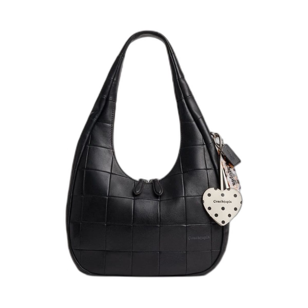 Coach Heart Bag Charm With Key Ring In Upcrafted Leather Cream Black Dot