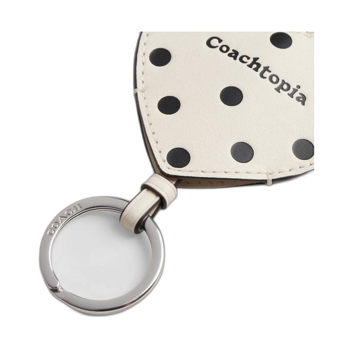 Coach Heart Bag Charm With Key Ring In Upcrafted Leather Cream Black Dot