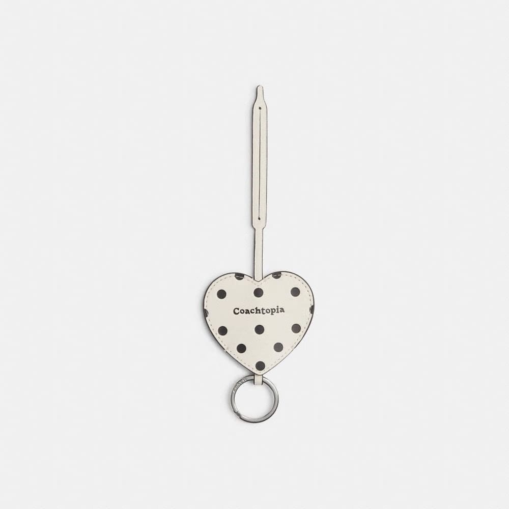 Coach Heart Bag Charm With Key Ring In Upcrafted Leather Cream Black Dot