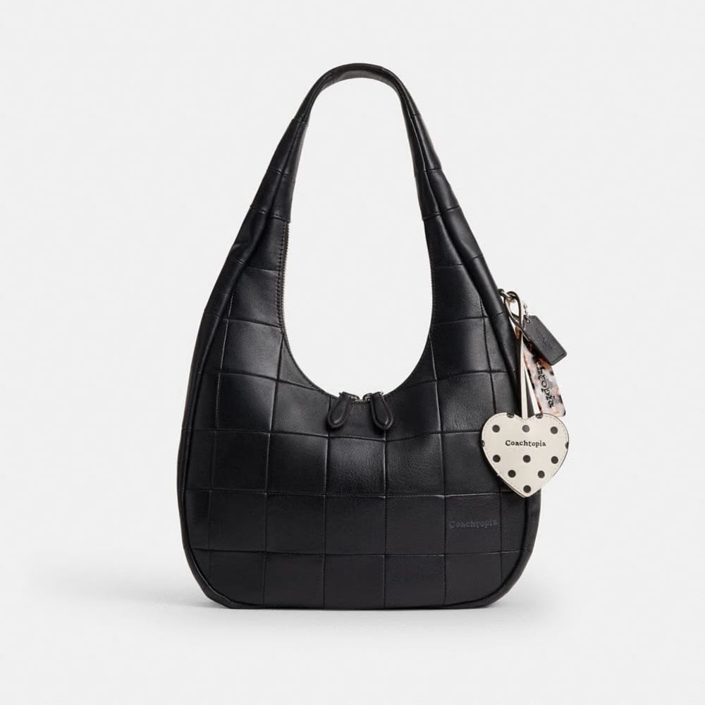 Coach Heart Bag Charm With Key Ring In Upcrafted Leather Cream Black Dot