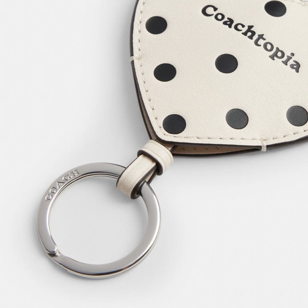Coach Heart Bag Charm With Key Ring In Upcrafted Leather Cream Black Dot