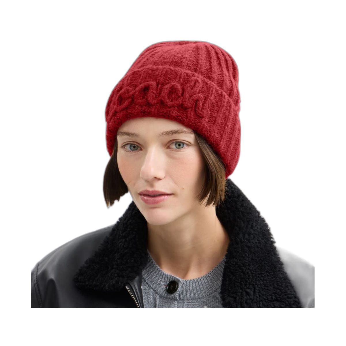 Coach Coach Script Knit Beanie Red