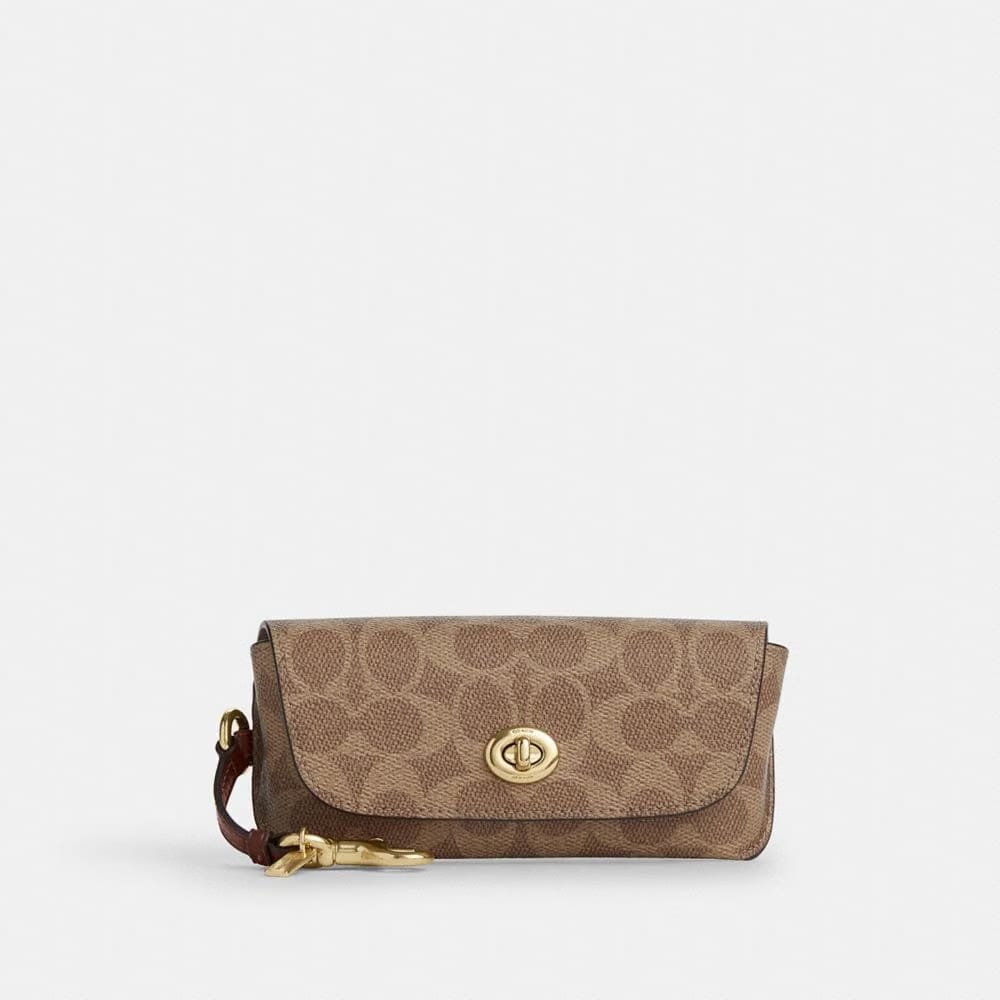 Coach Sunglass Case In Signature Canvas Gold Tan Brown